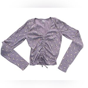 Hollister Cinched Long Sleeve Floral Purple Top